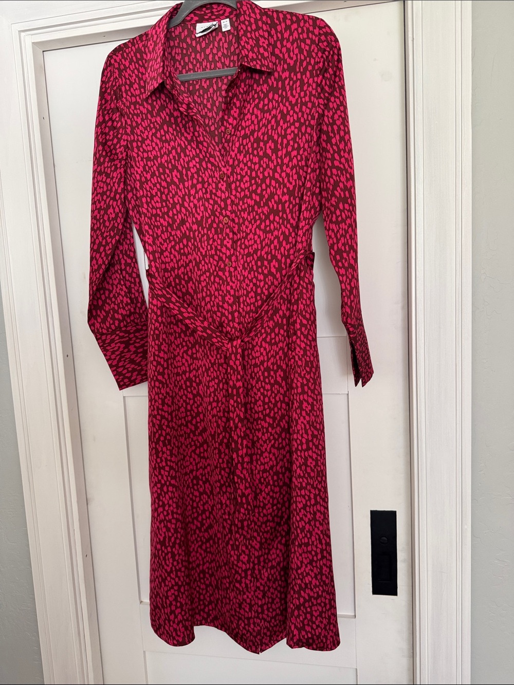 VILA Pink and Black Long-Sleeve Shirt Dress